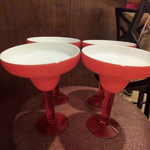Set of 4 outdoor Hot Pink Margarita Party Glasses Stemmed heavy plastic